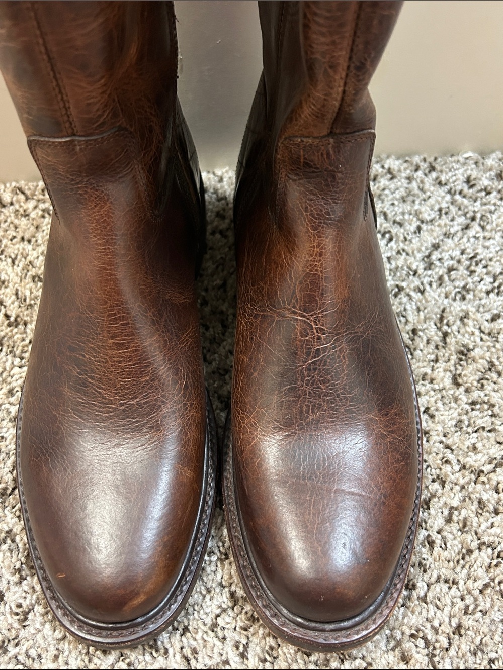 Lucchese Distressed Brown Leather Tall Zip Riding Boots - Picture 6 of 11